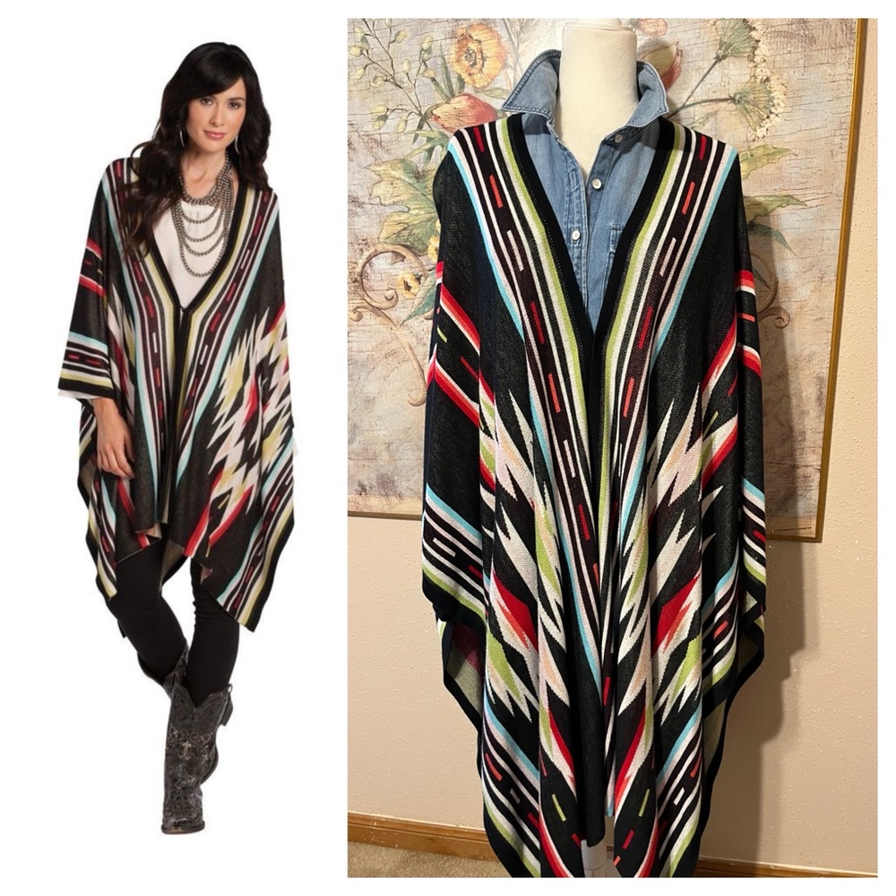 OS Rancho Estancia Southwestern Aztec Knit Poncho